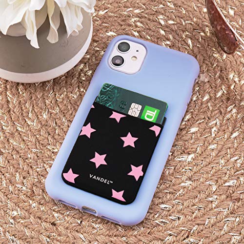 VANDEL Pocket – Stick-On Fabric Phone Wallet for Women, Cute Credit Card Holder, Stick On Back of Phone Fabric Sleeve for iPhone Pocket - color: Pink Stars