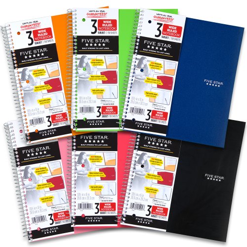 Five Star Spiral Notebook, 3 Subject, Wide Ruled Paper, 150 Sheets, 10-1/2" x 8" Sheet Size, Lime (73190) - color: Lime