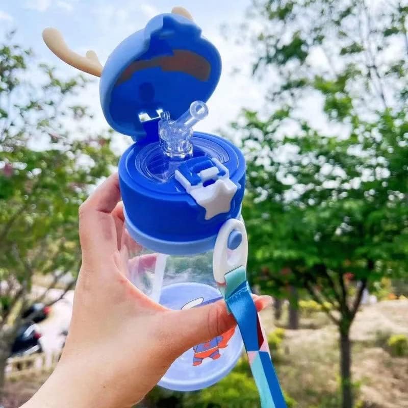 F1rst Impex Water Bottle with Straw and Shoulder Strap for Students and Children (Blue, Pack of 1) - color: Blue