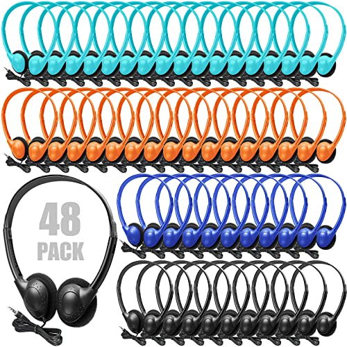 Frienda 48 Pack Classroom Headphones Bulk, Wired School Headsets for Students, Stereo Headphones with 3.5 mm Plug for Classroom, Online Learning, Library(Classic,Blue, Orange, Navy, Black) - color: Blue, Orange, Navy, Black, style: Classic