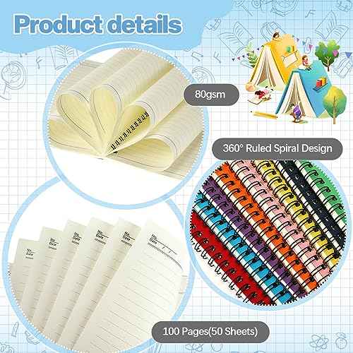 Yeaqee 60 Pack Spiral Notebooks Bulk, College Ruled 8.5 x 5.5 inch Small Spiral Notebooks 50 Sheets, Hardcover Writing Journals for Back to School Supplies, Classroom, Students, Teachers