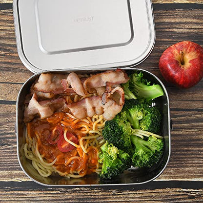 UPTRUST Leak Proof Stainless Steel Lunch Food Container, Large Bento Boxes Metal Lunch Box for Kids or Adults - Lockable Clips (1400ML/47oz) - size: 1400 ML - 2-Compartment