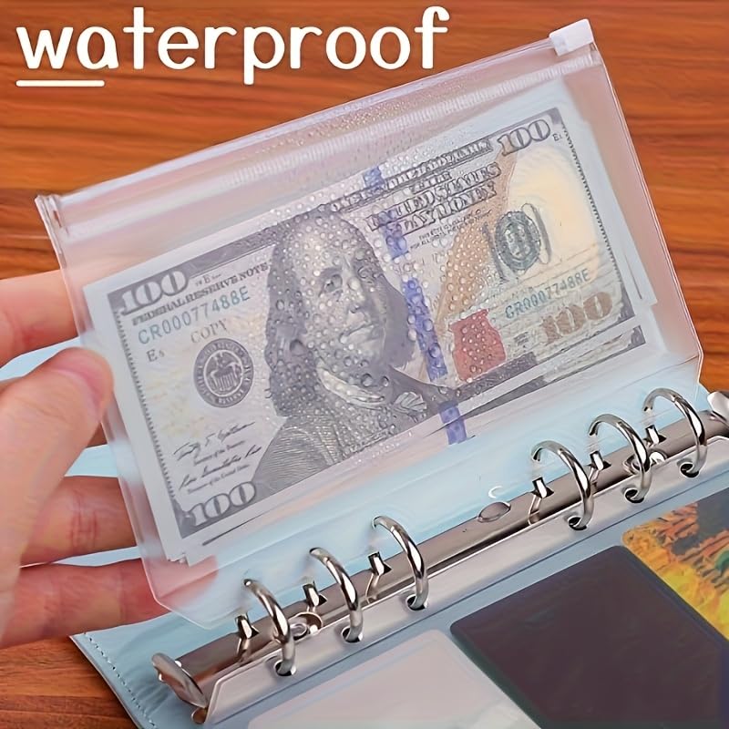5PCS 6 Holes A5 Binder Pockets Clear Zipper Folders for 6 Ring Loose Leaf Notebook Waterproof PVC Organizer