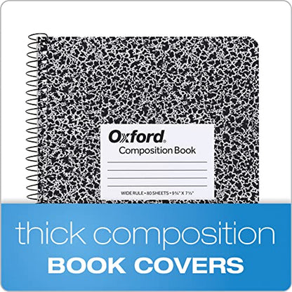 Oxford Spiral Composition Notebooks, Wide Ruled Paper, 9-3/4 x 7-1/2 Inches, 80 Sheets, Black Marble Cover (64950), 4 Count (Pack of 6) - size: Wide Rule (Pack of 6)