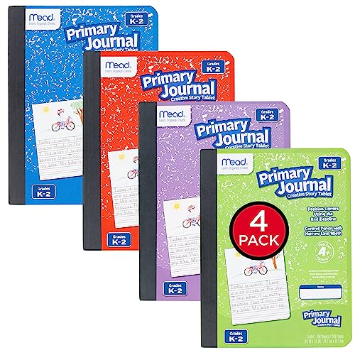 Mead Primary Journal Creative Story Tablet Composition Notebook, 7.5" x 9.75", Grades K-2, 100 Sheets, 4 Pack, Assorted Colors (610051-ECM) - color: Assorted Colors, size: Pack of 4