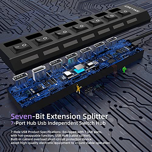 USB 허브, 7 포트 USB 2.0 허브 LED 휴대용 고속 아이맥 프로, 맥북 에어, 맥 미니/프로, 서피스 프로, PC 및 노트북과 호환
