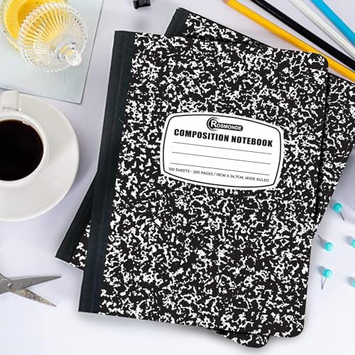 Rosmonde 1000 Pack Composition Notebooks Bulk, Wide Ruled, Black Marble | Pallet of Notebooks, 200 Pages (100 Sheets), 9-3/4 x 7-1/2, Bulk Notebooks for School, College & Office, 4-7 Days Transit - size: 1000 Pack, style: Black Marble