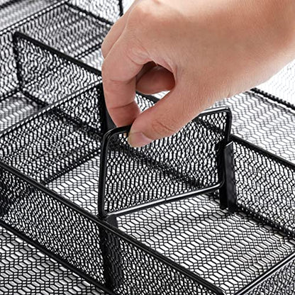 Hiceeden 2 Pack Mesh Desk Drawer Organizer, 16.1"x12.2"x2" Large Desk Organizer Tray with 2 Removable Dividers, 6 Compartment Metal Organizers for Home, Office, Makeup & Vanity