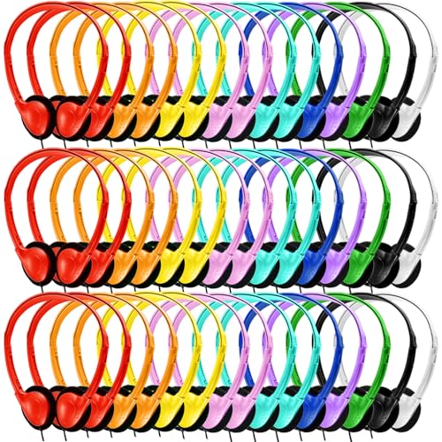 Bulk Headphones 50 Pack for Kids School Classroom,Wholesale Wired Adjustable On Ear Earphones Class Set for Students Children Toddler Teens Boys Girls and Adult (GS857, 50 Mixed) - color: Mixed Colors, size: 50 Pack