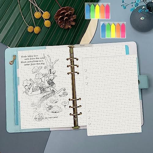 A5 6 Holes Binder Refill Value Set, 90 Sheets Dotted Planner Insert, 5 Sheets Binder Divider Paper, Today Bookmark Ruler With Inch Scale, Translucent Zippered Bag, Pvc Card Bag, 160Pcs Colorful Index - color: Dot Paper Set, size: A5