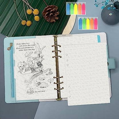 A5 6 Holes Binder Refill Value Set, 90 Sheets Dotted Planner Insert, 5 Sheets Binder Divider Paper, Today Bookmark Ruler With Inch Scale, Translucent Zippered Bag, Pvc Card Bag, 160Pcs Colorful Index - color: Dot Paper Set, size: A5