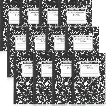 Fainne 12 Pack A5 Composition Notebooks Bulk College Ruled Composition Notebook College Ruled Notebooks Marble Covers Notebook for Student Classroom Office Supplies 8.2 x 5.5(Black) - color: Black