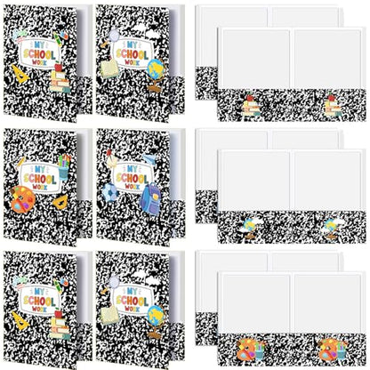 Kosiz 12 Pcs 9x12 Composition Book 2 Pocket Folder, Cute Marble Take Home File Bulk Kid Student Homework Paper File Folder for School Classwork Office Home Classroom Teacher Business Party Supply - style: Composition Book