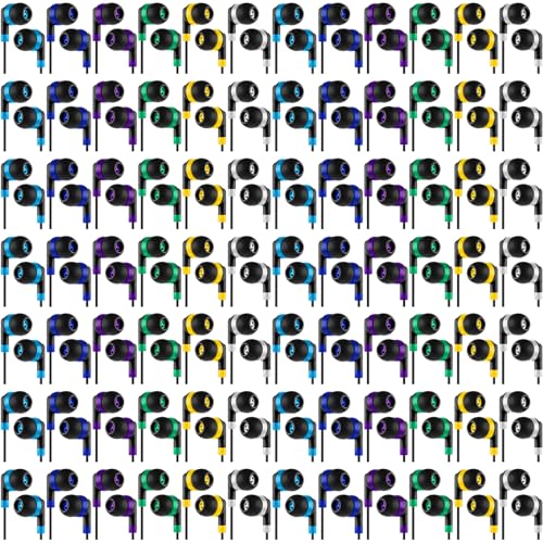 Kigeli 300 Packs Bulk Earbuds Headphones Wired Earphones for Classroom Kids Colorful in Ear Students Ear Buds with 3.5mm Jack for Laptop School Library Supplies, No Microphone (Interlaced Black) - color: Interlaced Black