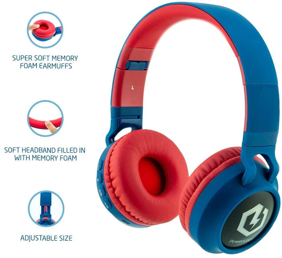 PowerLocus Kids Headphones Wireless, Bluetooth Headphones for Kids Over Ear, LED Lights, 85dB Safe Volume Limit, Foldable, Micro SD Mode, Built-in and Line-in Microphone for Phones,Tablets,Laptop - color: N-Red