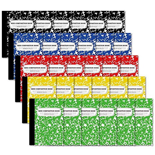feela Composition Notebook, Mini Sized 30 Pack 5 Colors Narrow Ruled Mini Composition Books Bulk, Small Pocket Marble Cute Journal Notebooks for Kids School Home Office, Pocket Sized 4.5 x 3.25 in - color: 30 Pack 5 Solid Colors