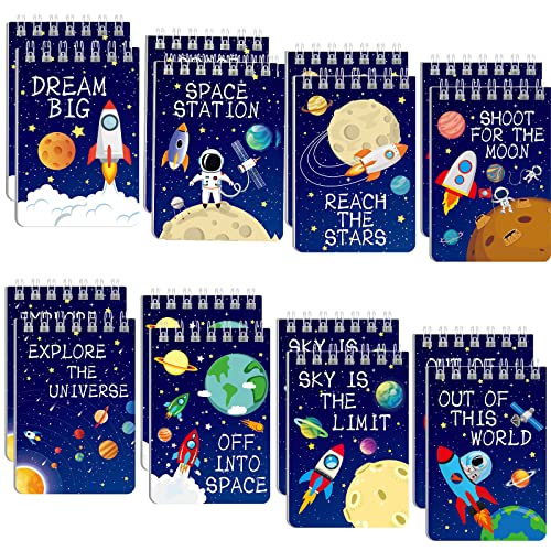 Outer Space Mini Notebook 16 Pack Party Favor Galaxy Goodie Bags Solar System Astronaut Science Rocket Planet Small Spiral Pocket Notepads for Space Theme Birthday Party Supplies
