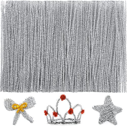 IOOLEEM 200pcs Silver Glitter Pipe Cleaners, Glitter Chenille Stems, Pipe Cleaners for Crafts, Pipe Cleaner Crafts, Art and Craft Supplies, Christmas Pipe Cleaners. - color: Silver Glitter, size: Small Pack