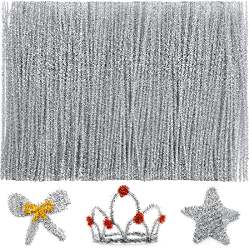 IOOLEEM 200pcs Silver Glitter Pipe Cleaners, Glitter Chenille Stems, Pipe Cleaners for Crafts, Pipe Cleaner Crafts, Art and Craft Supplies, Christmas Pipe Cleaners. - color: Silver Glitter, size: Small Pack