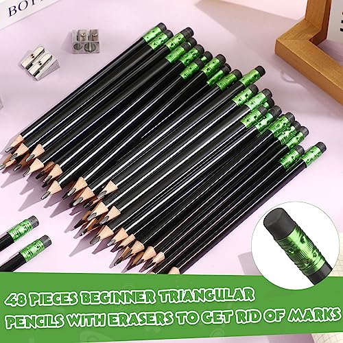 Fainne 48 Pcs Fat Pencils Jumbo Big Thick Large Pencils and 3 Pieces Sharpeners for Kids Beginners Preschoolers Kindergarten School Office Supplies(Black,Triangle) - color: Black, style: Triangle