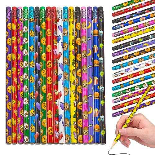 Playbees Emoticon No 2 Pencils for Kids - 36 Pack Bulk Kids Pencils #2 with Erasers - Assorted Smiley Birthday Party Favors, Classroom Prizes, Goody Bag Stuffers, Teacher's Educational Supplies - style: 36 Pack