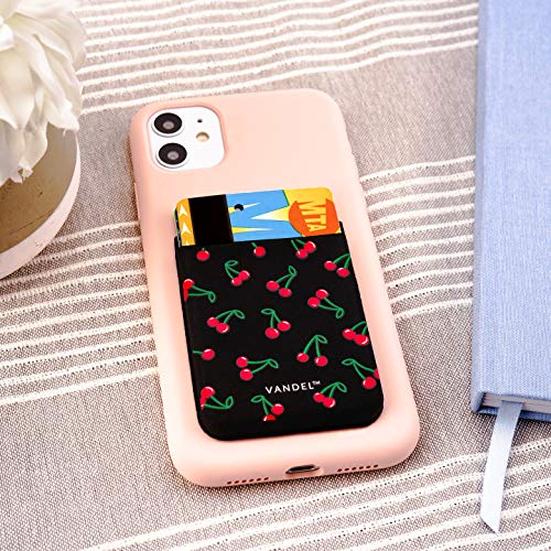 VANDEL Pocket – Stick-On Fabric Phone Wallet Stick On for Women, Cute Credit Card Holder for Phone Case, Back of Phone Fabric Sleeve for iPhone Pocket, Stretchy Wallet Phone Case Cherry - color: Cherry