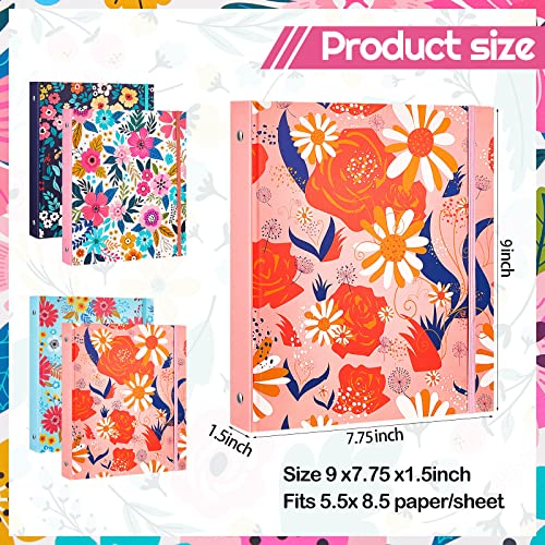 Lewtemi 4 Pack Mini Binders 5.5 x 8.5 Three Ring, 1 Inch Marble Binder, Flower Ocean Decorative Hardcover with Elastic Cord for School, Office Use, Recipe, Photo Album Pages(Flower) - style: Flower