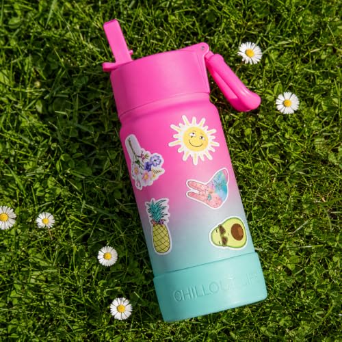 CHILLOUT LIFE 12oz Kids Insulated Stainless Steel Water Bottle with Leak Proof Straw Lid & 144 Stickers - color: Frozen Slushy, style: 12 oz