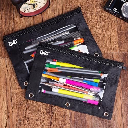 Mr. Pen- Pencil Pouch for 3 Ring Binder, 30 Pack, 10"x6.75", Smooth Zipper | Clear Window, Bulk Large Capacity Pencil Case with 3 Reinforced Grommets for School, Office, Supplies Storage | Clear Window, Bulk Large Capacity Pencil Case with 3 Reinforced Gr