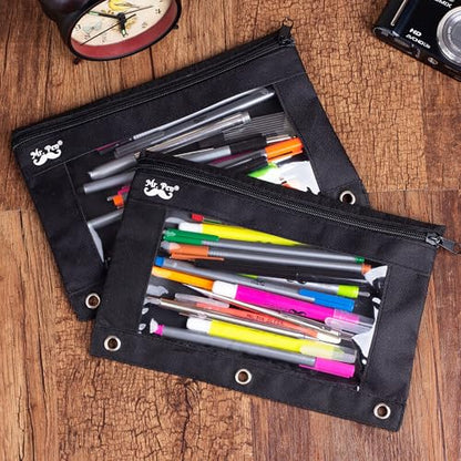 Mr. Pen- Pencil Pouch for 3 Ring Binder, 30 Pack, 10"x6.75", Smooth Zipper | Clear Window, Bulk Large Capacity Pencil Case with 3 Reinforced Grommets for School, Office, Supplies Storage | Clear Window, Bulk Large Capacity Pencil Case with 3 Reinforced Gr