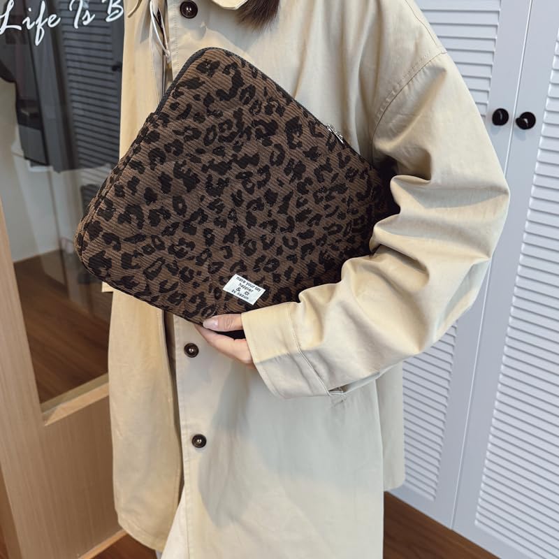 Leopard Print Laptop Sleeve for 13 Inch Mac-Book, Quilted Protective Soft Case, Cheetah Print Computer Cover Compatible with Air & Pro Models - color: Coffee-Leopard
