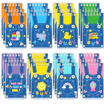 Faccito 24 Pcs Cartoon Girls Mini Notebook English Teacher Party Favors Cute Denim Overalls Small Notepads Pocket Spiral Journal for Birthday Party Supplies Classroom Rewards Gift, 2.4 x 3.9 Inch - style: Teacher
