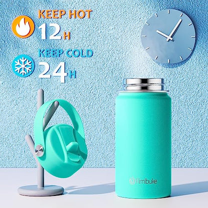 Fimibuke Kids Insulated Water Bottle, 14oz BPA FREE 18/8 Stainless Steel Travel Tumbler Double Wall Vacuum Leak Proof Kids Cup with Straw Metal Water Bottle for School Boys Girls(1 Pack, Turquoise) - color: B1. Turquoise