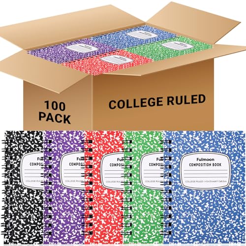 Fulmoon 100 Pack Mini Spiral Composition Notebooks Bulk, Hard Cover, College Ruled Paper, 4.5 X 3.25 Inches, 60 Pages (30 Sheets), Assorted Marble Cover Composition Notebooks for School College Office - color: 5 Color, size: College Ruled 4.5 x 3.25 Inche