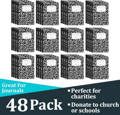 E-CLIPS USA Composition Notebooks Wide Ruled Composition Notebook Black Marble Composition Notebook 100 sheets 200 Pages (Black 48 Pack) - color: Black, size: 48 Pack