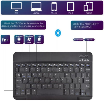 DETUOSI Universal 10 inch Wireless Keyboard, (0.23 inch) Ultrathin Slim Lightweight Travel Portable, 10.1" Multi-Device Wireless Keyboard for iOS/Android/Windows Tablet, Computer, Smart Phone #Black - color: Black
