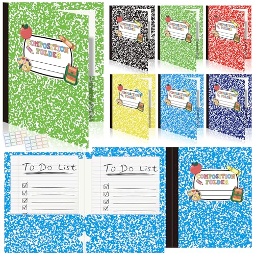 Cinrobiye 12 Pack Composition 2 Pocket Folders Decorative Pocket Folder Motivational Letter Size Kids Folders File with Pockets for Office Home Homework Documents - style: composition12