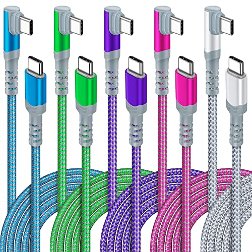 【5-Pack】 USB C to USB C Cable 10ft, Extra Long Right-Angle 60W/3A Type C to Type C Charger Fast Charging Cable Cord Compatible with Samsung S22 Ultra, Google Pixel 6, iPad Pro 12.9 Air Mini MacBook - color: Blue-Green-Purple-Rose-Silver