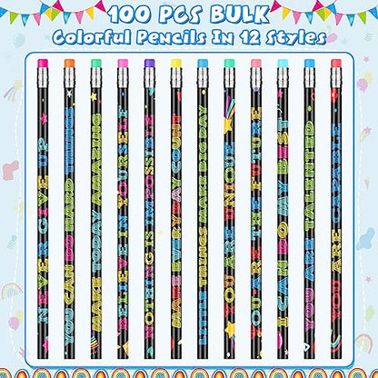 100 Pcs Motivational Pencils Bulk, Fun Inspirational School Pencils for Classroom, Cute Wood Pencils with Encourage Positive Sayings, Back to School Supplies for Kids Student Teacher Classroom Reward - size: 100 Count (Pack of 1)