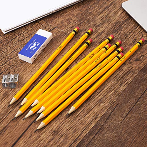 Mr. Pen- Pre-sharpened #2 HB Pencils, 12 Pack, Double-Hole Metal Sharpener | Vinyl Eraser, 2 Pencils with Erasers for Kids, Students, School Supplies