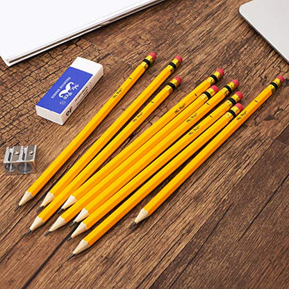 Mr. Pen- Pre-sharpened #2 HB Pencils, 12 Pack, Double-Hole Metal Sharpener | Vinyl Eraser, 2 Pencils with Erasers for Kids, Students, School Supplies