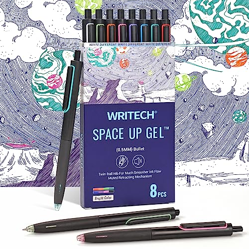 WRITECH Retractable Gel Ink Pens: 0.5mm Fine Point Pen Multicolor No Smear & Smudge for Journaling Sketching Drawing Extra Smooth Writing Non Bleed Silent Click Pen Set 8ct - Assorted Colors - size: 1 Count (Pack of 8)