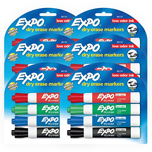 EXPO Low Odor Dry Erase Markers, Chisel Tip, Assorted Colors, 6 Packs of 4 (24 Count) - color: Assorted Colors, size: 1 Count (Pack of 1), style: CHISEL