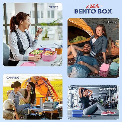 Jelife Adult Bento Lunch Box - 3 Layers Stackable Bento Lunch Box for Adults, 72oz Large All-in-One Bento Box Leak-Proof Lunch boxes with Utensil Sauce Containers, Ideal for Dining Out,Work, Blue - color: 4-Blue
