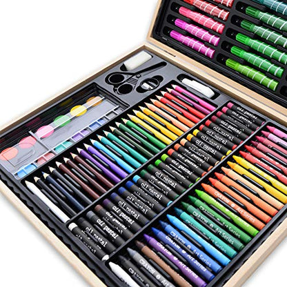 Darnassus 130-Piece Art Set, Deluxe Professional Color Set, with Compact Portable Wooden Case, Art Kit Gift for 4-12 Age