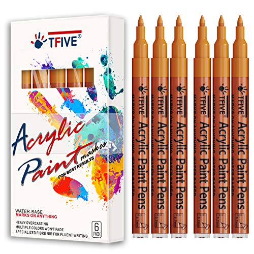 TFIVE Orange Marker Paint Pens - 6 Pack Acrylic Permanent Marker, 0.7mm Extra Fine Tip Waterproof Orange Paint Markers for Art Project, Rock, Ceramic, Glass, Wood, Plastic, Metal, Canvas, DIY Craft - color: Orange