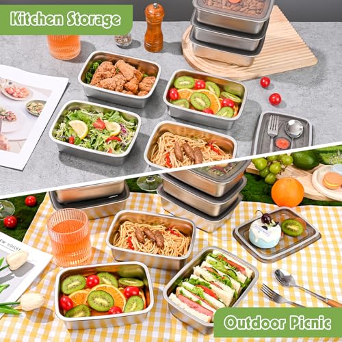 CLWVPCOT 10 Pack Stainless Steel Food Storage Containers with Leak-Proof Lids, 34oz Reusable Metal Meal Prep Lunch Boxes, Stackable, BPA-Free, Dishwasher Safe for Snacks, Fruits & On-the-Go Meals