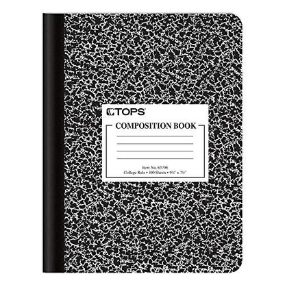 Oxford Composition Notebooks, School Supplies, Notebooks for School, College Ruled Paper, 9-3/4 x 7-1/2 Inches, School Comp Book, Black Marble Covers, 100 Lined Sheets, 12 per Pack (63796)