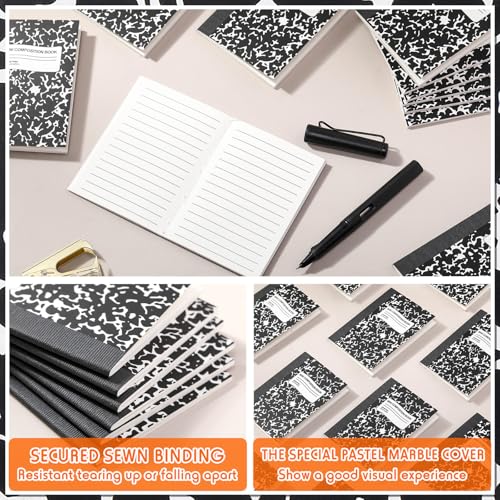 Fainne 100 Pack Mini Composition Notebook Bulk 4.5" x 3.3" Pocket Composition Books Small Narrow Ruled Compositions Note Pad Marble Journal Books for Students School College Office 60 Pages(Black) - color: Black
