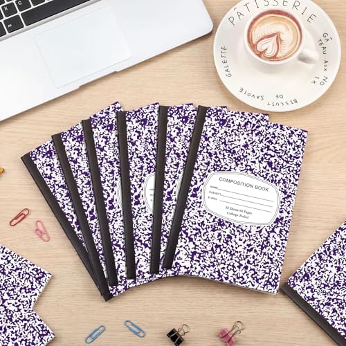 Fainne 100 Pack College Ruled Composition Notebooks A5,Purple | 30 Sheets/60 Pages Marble Cover Composition Journals Bulk for Back to School Classroom High College School Supplies - color: Purple
